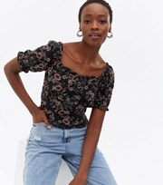 ONLY Tall Black Floral Puff Sleeve Top